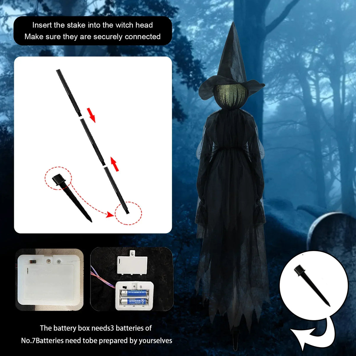 Halloween Colourful Glow Three Hand-Holding Witches Sound-activated hand-holding witch Halloween light up decoration props
