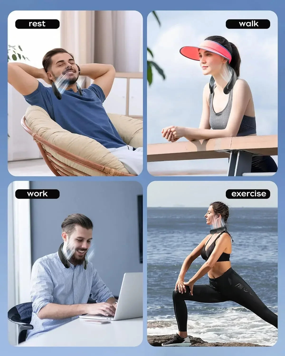 4000mAh Bladeless Portable Neck Fan 3 Gears Adjustable Super Multi-Function Digital Display Rechargable Neck Fan for Outdoor