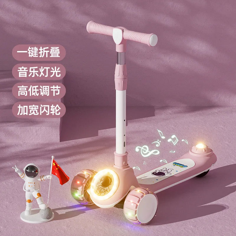 Cycling City Foldable Space Children's Scooter With Seat Push Handle Baby Toy Car Super Load-bearing Music Flash Wheel Scooter