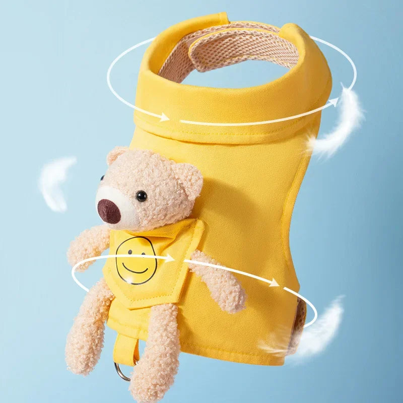 Puppy Cute Pet Vest Solid Dog Harness and Leash Set Pocket Bear Pet Clothes for Chihuahua Yorkie Walking Training Cat Dog Chain
