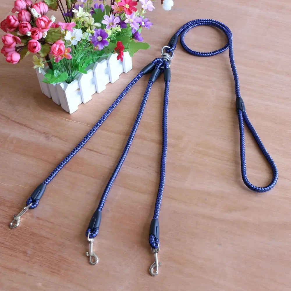 3 Way Couplers Pet Walking Lead 55" Long Nylon Braided Rope Dog Leash For 3 Dogs small dog harness