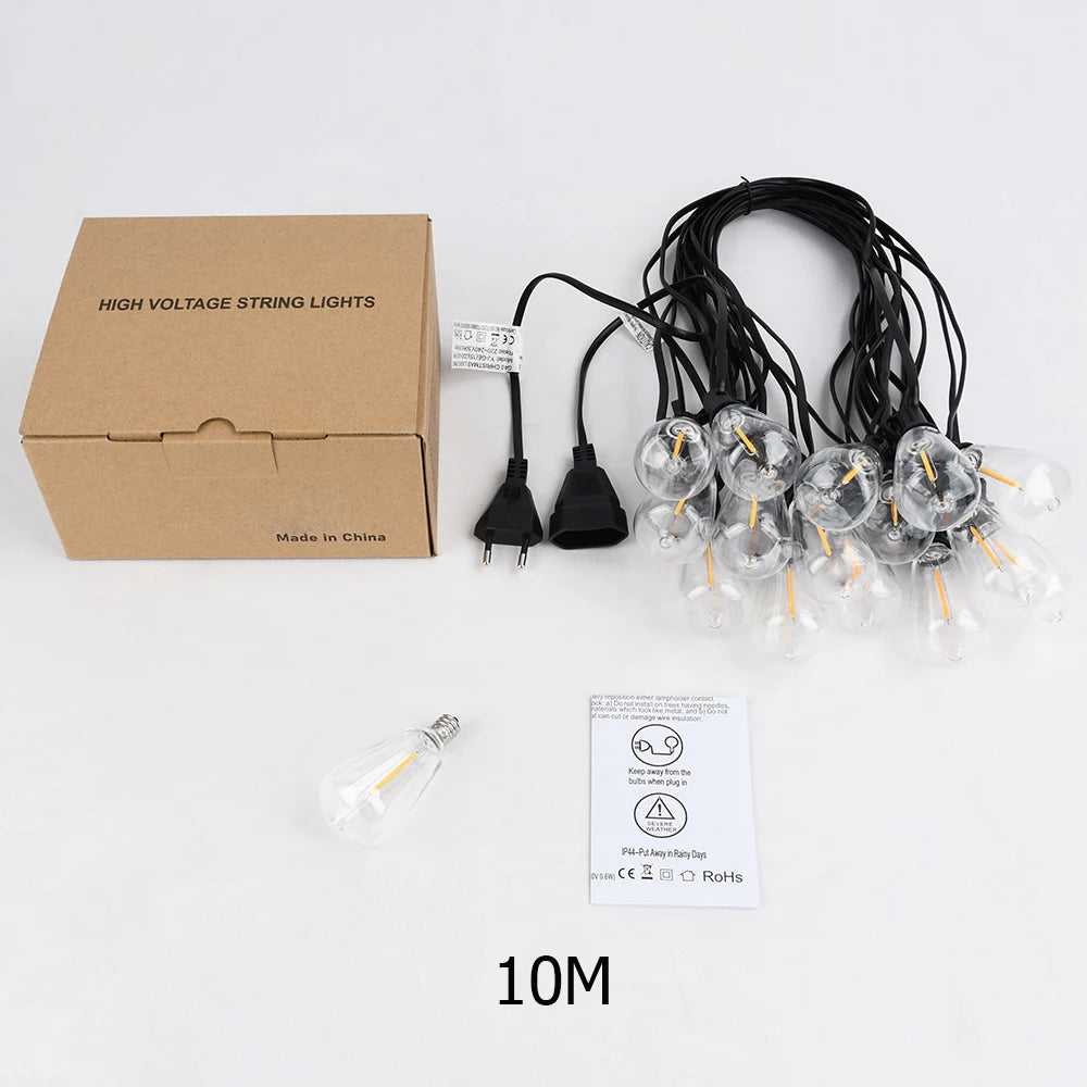ST38 LED String Lights 10M 15M 30M Waterproof Patio Light Outdoor LED Fairy Light Wedding Decoration For Garden Cafe Backya