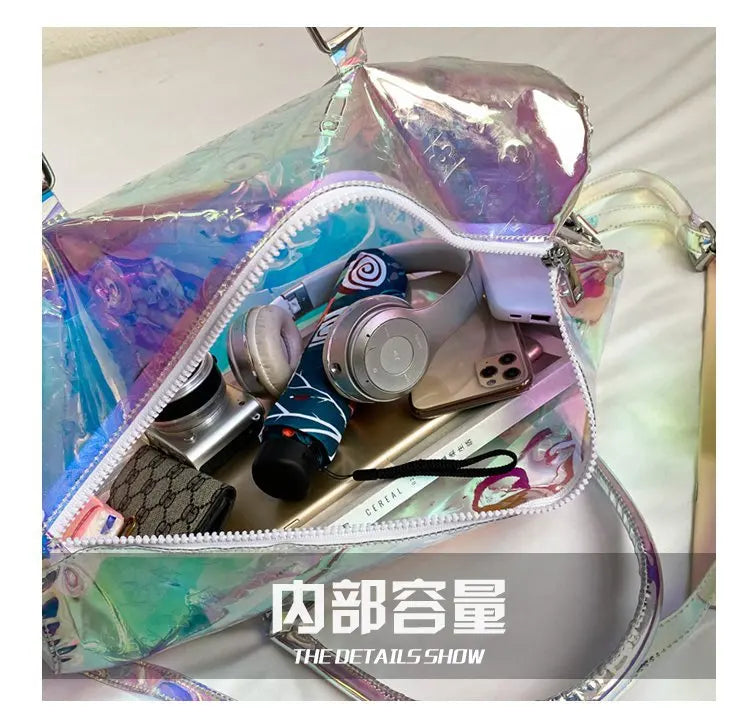 Colorful Bright Travel Bag Summer Women's Beach Handbag Leisure Fitness Swim Gym Bag Clear Jelly Portable Laser Transparent Tote