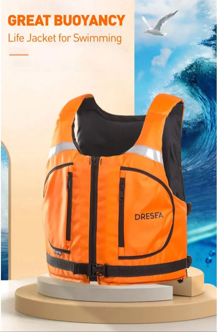 Kayak Life Vest for Men, Zippered Pockets, Reflector Whistle, Fishing Jacket, Buoyancy Aids for Adults, 120 kg