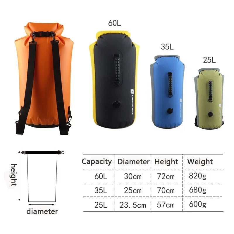 25L 35L 60L Waterproof Swimming Bag 2023 Inflatable Snorkeling Rafting Drifting Diving Dry Bag Backpack Stuff Sack