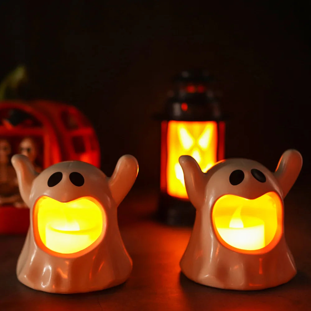 2024 New Halloween Ghost Lamp With LED Flameless Candles Decorative Halloween Party Ghosts Horror Atmosphere Props Decoration