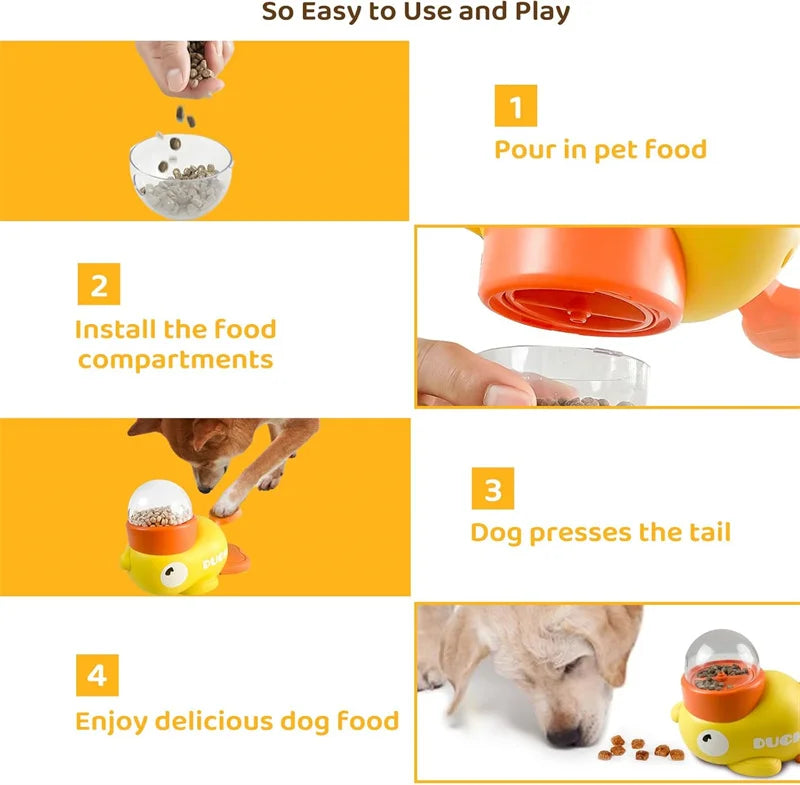 Dog Interactive Treat Dispenser Toy, Food Puzzle Slow Feeder, 2-in-1 Durable Cute Duck Shaped Design for Small Medium Dogs and Cats, Interactive IQ Training Reduces Bloating