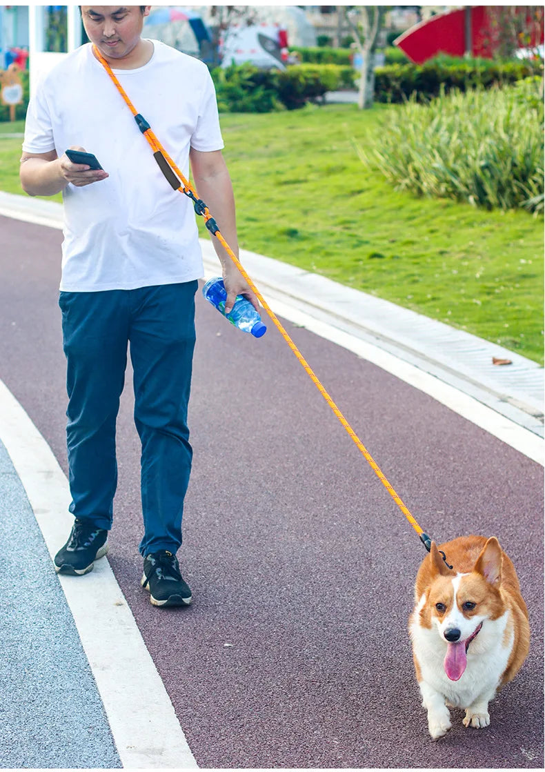 Dog Leash Hands Free Dogs Leash Reflective Leashes for Dog Walking Running Rope 2.4M Long Adjustable Double Leashes Dogs Ropes