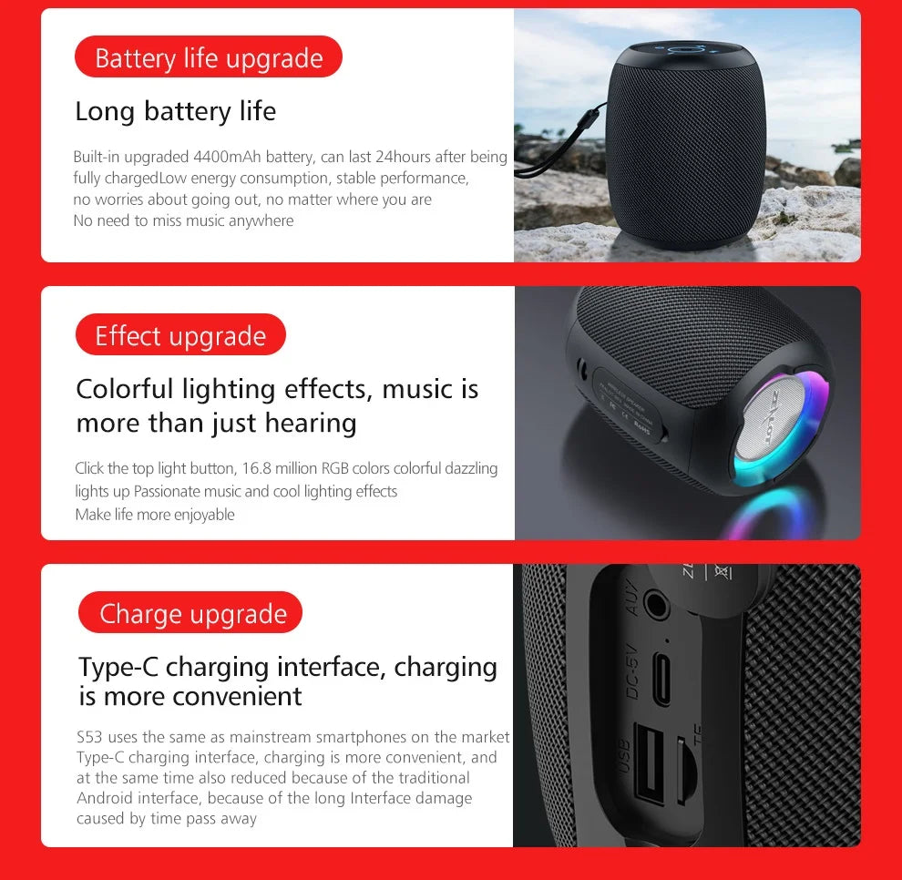 ZEALOT-S53 Portable Bluetooth Speaker 10 hours 10w super loud sound bluetooth speaker IPX6 waterproof for phone TF card USB