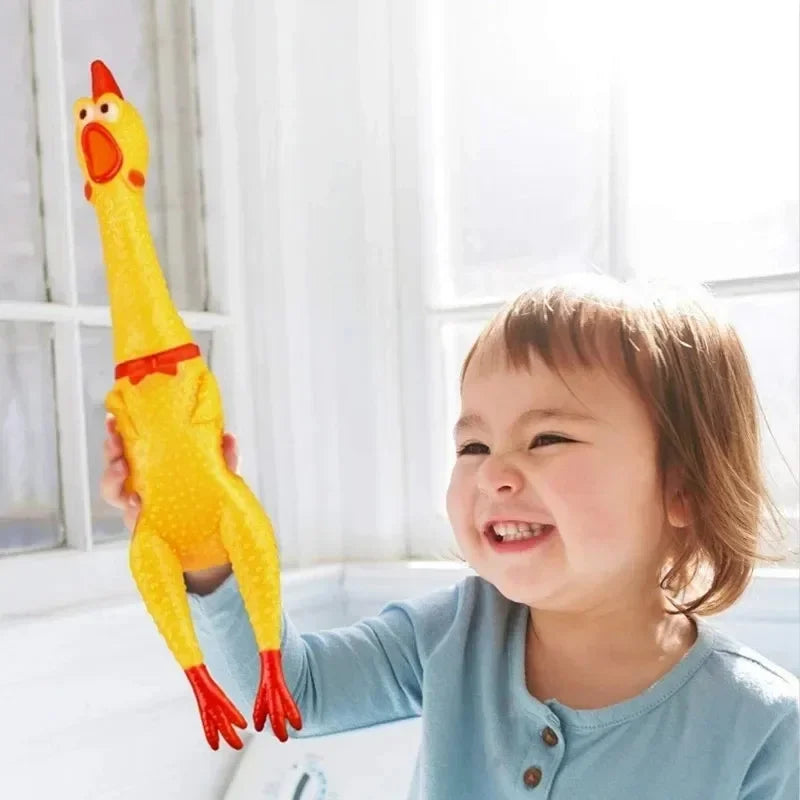 Novelty Yellow Screaming Chicken Dog Toy-Durable Rubber Squeaker for Boredom Relief Bite-Resistant Chew Toy for Small/Medium Dog