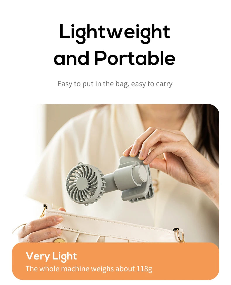 VISSKO Portable Mini Clip Fan USB Rechargeable Hand Held Fan Small Pocket Fan 3Speeds 1000mAh Multifunctional fan Ourdoor Summer