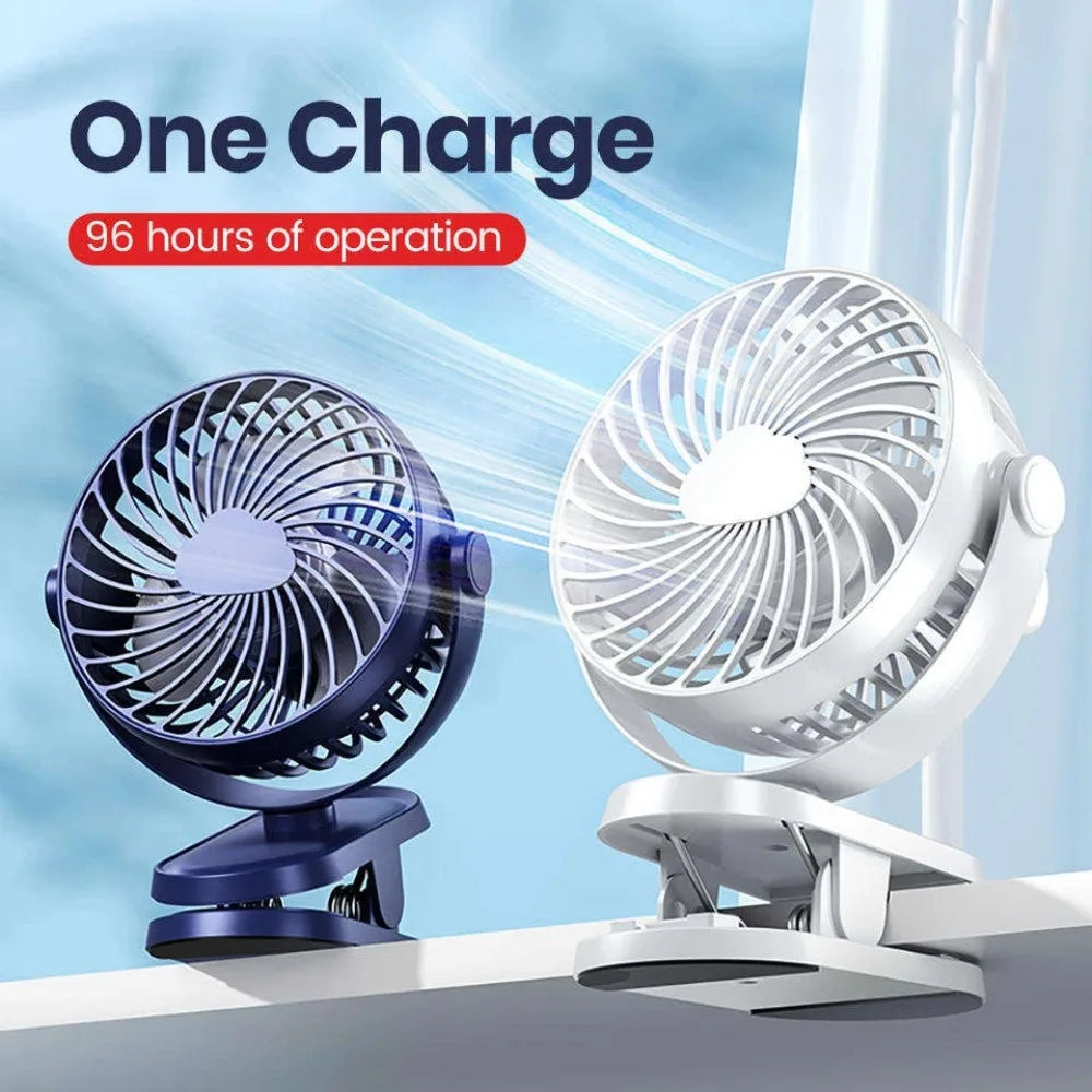 12-48h Table Mini Fan with Sturdy Clamp Rechargeable USB 3 Speeds Sleeping Mute for Bathroom Kitchen Student Dormitory 10000mAh