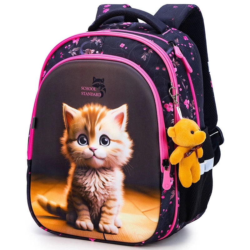 Orthopedic School Bags For Girls Cartoon Cat 3D Folded Backpacks Girl Waterproof Children School Bag Kids Mochila Escolar