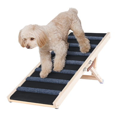 SucceBuy Dog Ramp Folding Ladder Anti-slip High Adjustable Wooden Pet Ramp Removable for Small Old Dog Climbing Stairs Sofa Car