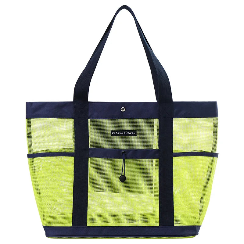 Quick Dry Beach Swimming Shoulder Bag Large Capacity Mesh Wash Bag Multiple Pockets Summer Drawstring Bathing Washing Handbag