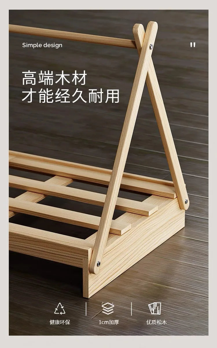Wooden Oxford Cloth Dog Bed  Elevated Moisture-Proof Tent Enclosed Safety House  All-Season  Dog Shelter with Frame Support