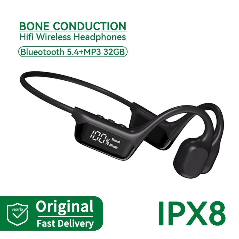 #IPX8 Waterproof Bone Conduction Wireless Headphone Bluetooth 5.4+32GB RAM MP3 Player HIFI Music Sport Swimming Headset with Mic
