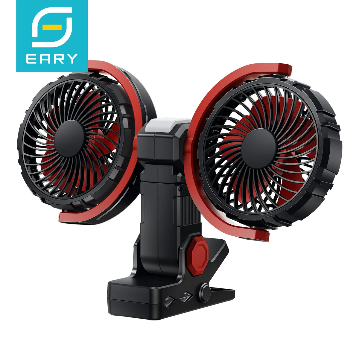 Eary Summer Clip Dual Head Fan 4000mAh 3 Wind Speeds 2 Light Modes USB Rechargeable With 360° Rotatable Desktop Air Cooling Fan