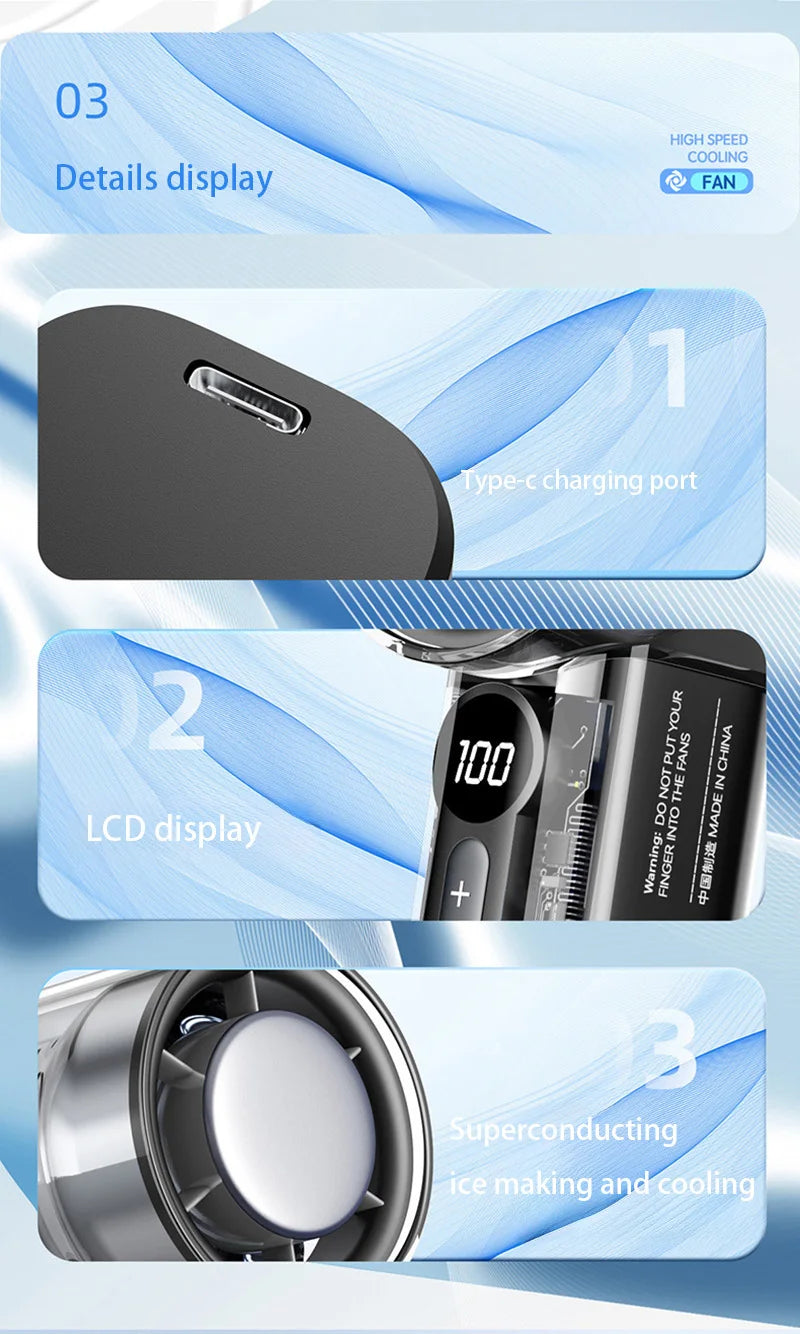 Fan X05 Mecha 100-speed Fan USB 20000RPM Violent Turbine Fan Handheld Refrigeration Ice Compress Fan Camping Travel