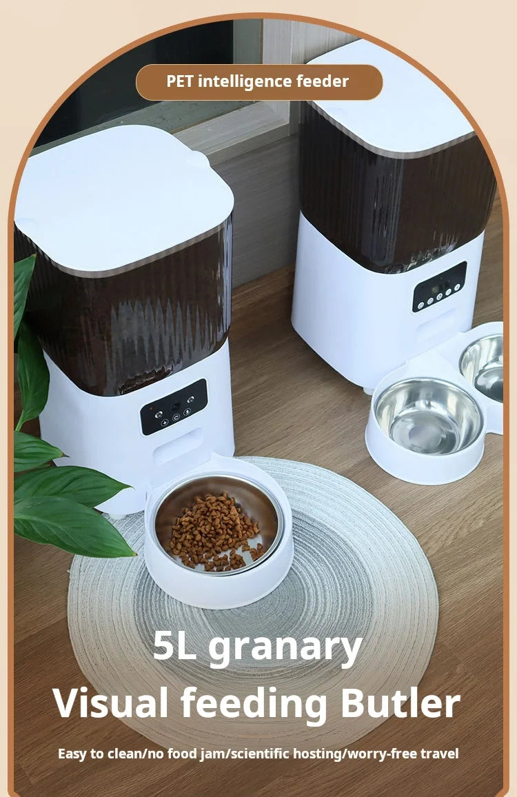 5L Automatic Feeder Cats WiFi with Camera HD Smart Interactive Pet Food Dispenser Timer Stainless Steel Bowl Auto Dog Feeder