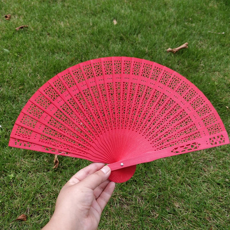 Fashion Wedding Hand Fragrant Party Carved Bamboo Folding Fan Chinese Wooden Fan Vintage Hollow Antiquity Folding Fan