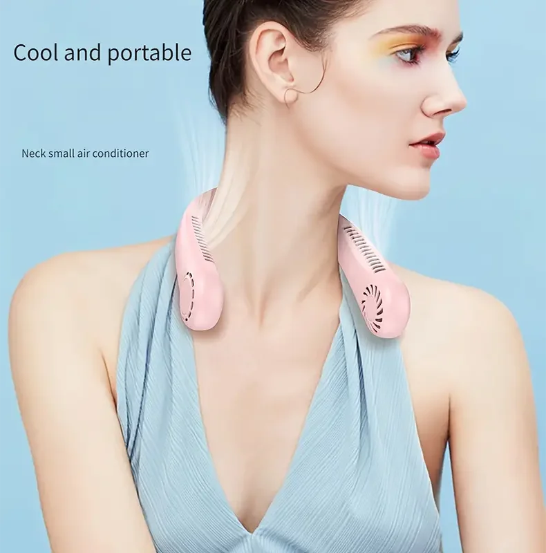 New Mini Neck Fan Portable Bladeless Hanging Neck 1200mAh Rechargeable Air Cooler 3 Speed Mini Summer Sports Fans