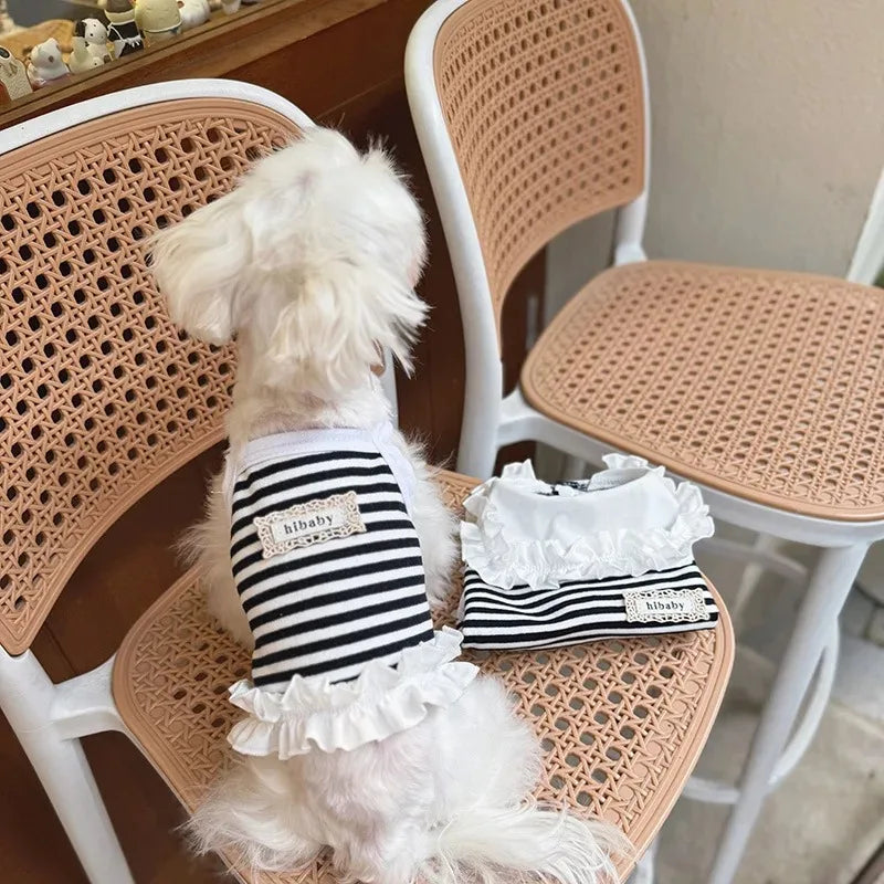 Pet Summer Clothes Pet Couple Striped Shirt Pet Tank Top Dog Cat Universal Knitted Teddy Shirt Puppy Clothing Dog Cooling Vest