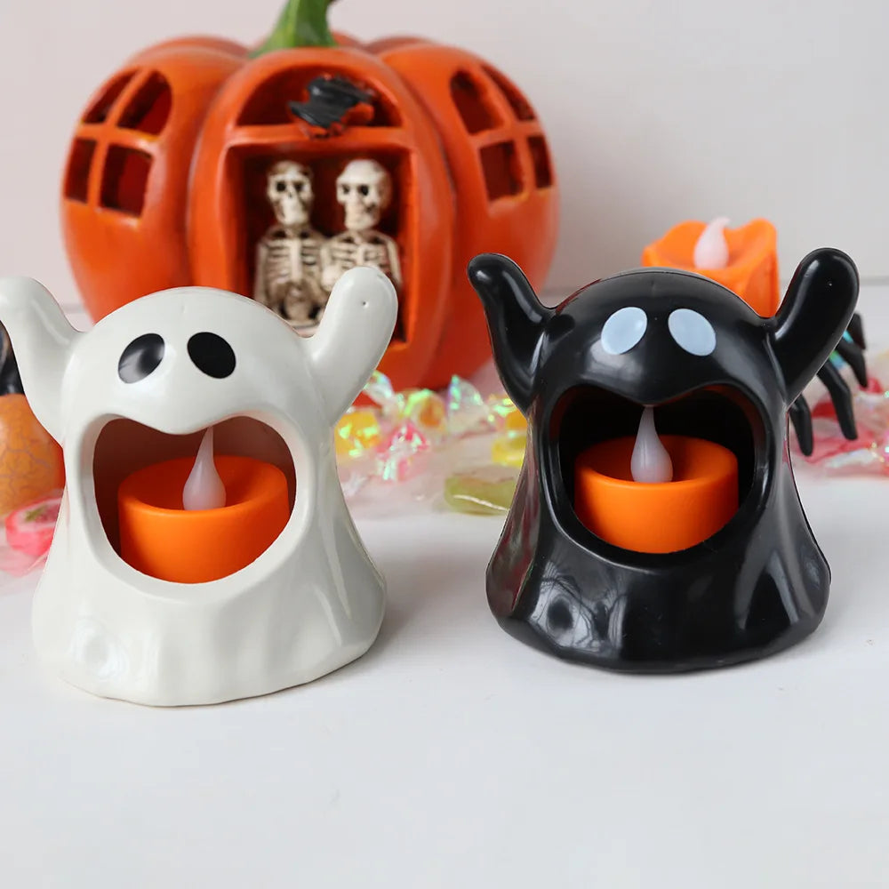 2024 New Halloween Ghost Lamp With LED Flameless Candles Decorative Halloween Party Ghosts Horror Atmosphere Props Decoration