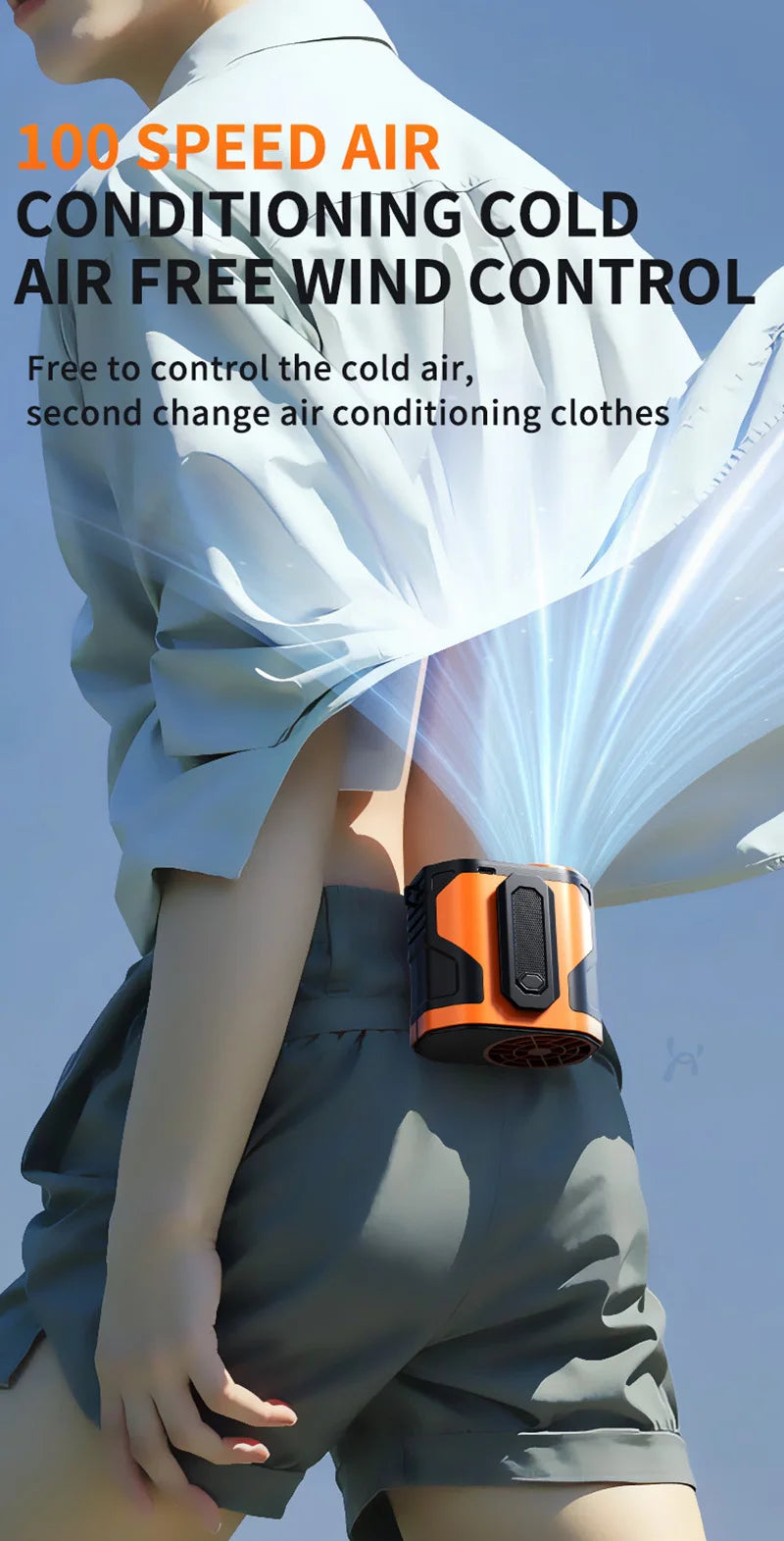 new Outdoor Portable Waist Fan Hanging Neck Fan Strong Wind Cold Air LED Lighting Waterproof For Sports Courier Outdoor