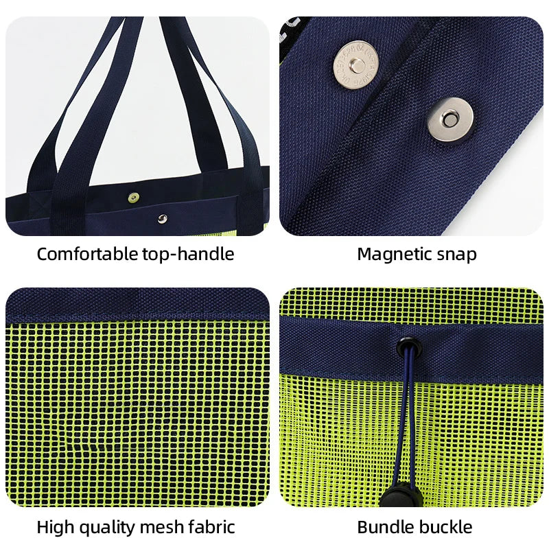 Quick Dry Beach Swimming Shoulder Bag Large Capacity Mesh Wash Bag Multiple Pockets Summer Drawstring Bathing Washing Handbag