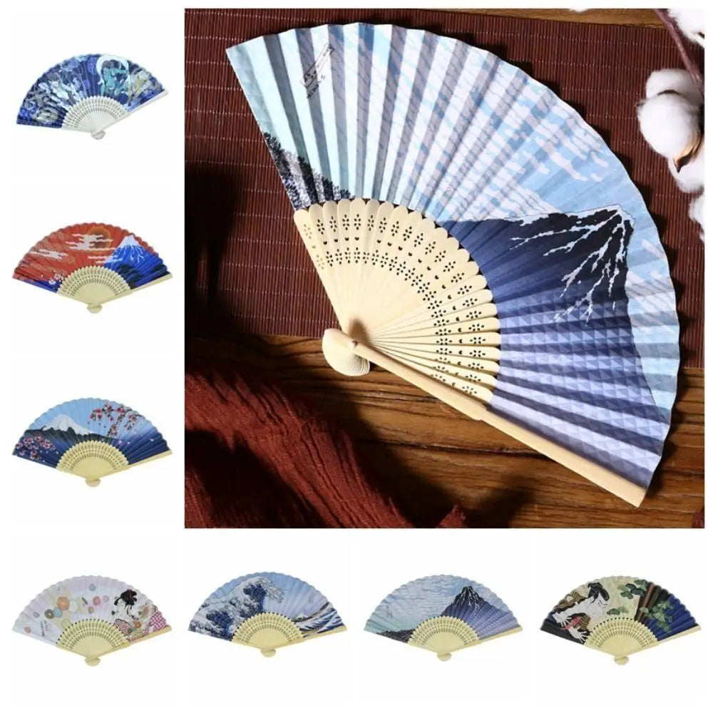Portable Bamboo Folding Fan Bamboo Handle Japanese Style Props Fan Paper Home Decoration Fan