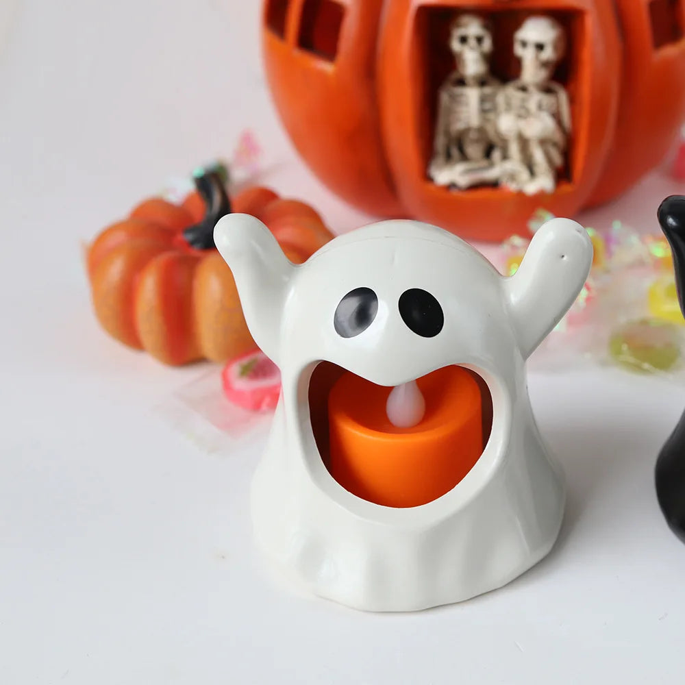 2024 New Halloween Ghost Lamp With LED Flameless Candles Decorative Halloween Party Ghosts Horror Atmosphere Props Decoration