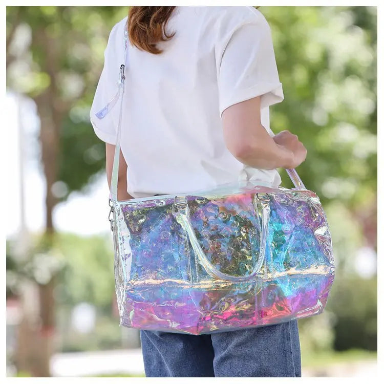 Colorful Bright Travel Bag Summer Women's Beach Handbag Leisure Fitness Swim Gym Bag Clear Jelly Portable Laser Transparent Tote