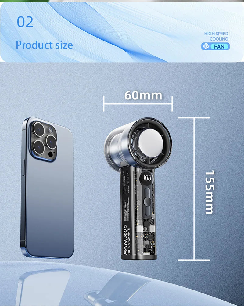 Fan X05 Mecha 100-speed Fan USB 20000RPM Violent Turbine Fan Handheld Refrigeration Ice Compress Fan Camping Travel
