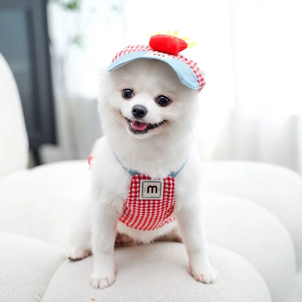 Cartoon Pet Harness Leash Sun Hat Set Cute Kitten Puppy Costume Cat Small Dogs Vest Harness Rope Cap 3pcs Outdoor Pet Supplies