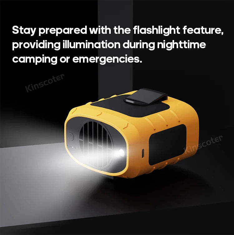 KINSCOTER Portable Outdoor Waist Fan 8000mAh LED Lighting Multifunctional Neck Fan with Power Bank for Camping Hiking Climbing