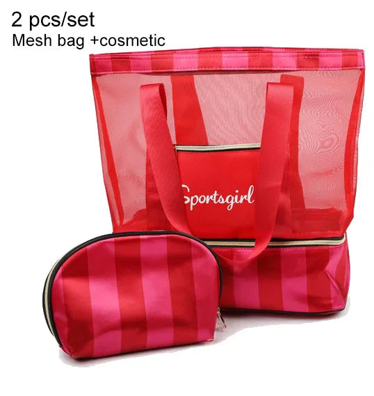 Women Swimming Bag Clear Mesh Bags Handbags Wet Dry Net Pool Beach Pouch Sac De Sport Striped Transparent Shoulder Bag XA387WA