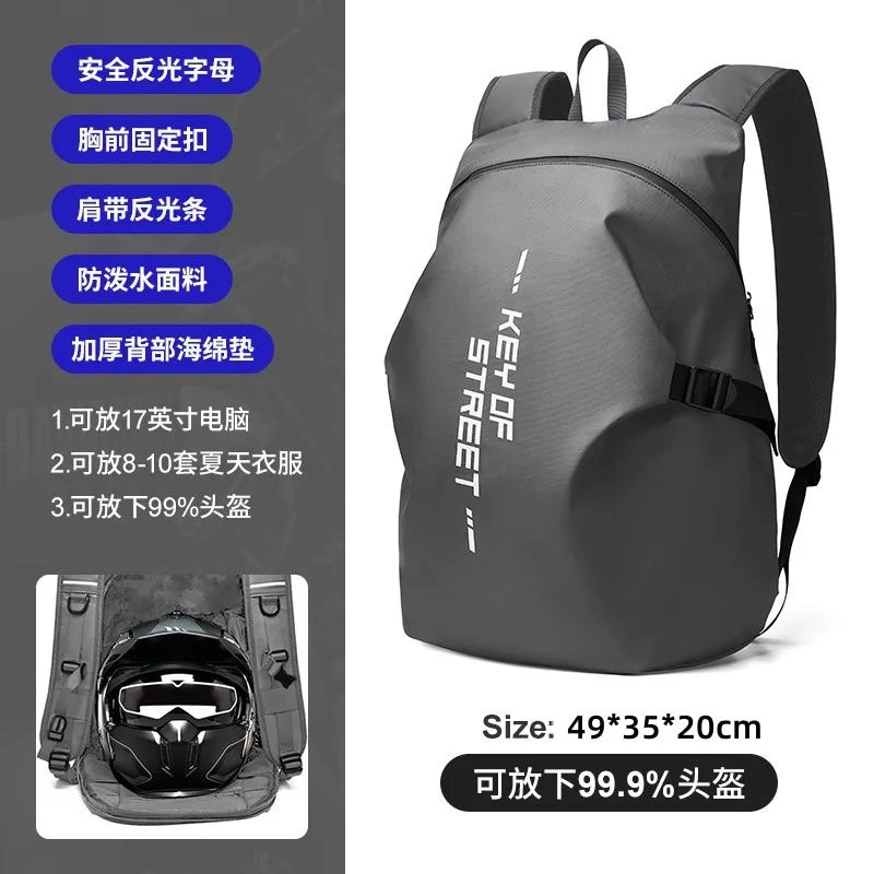 Helmet Backpack for Motorcycle Cycling Large Capacity Waterproof Helmet Storage Bag with Reflective Stripe Hiking Backpack