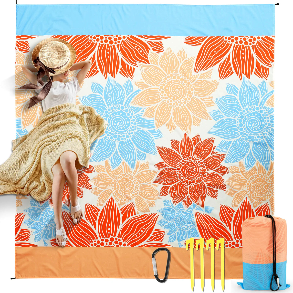 Beach Blanket Picnic Mat 210x200cm Waterproof Sandproof Portable Outdoor Sports Travel Hiking Camping Blanket