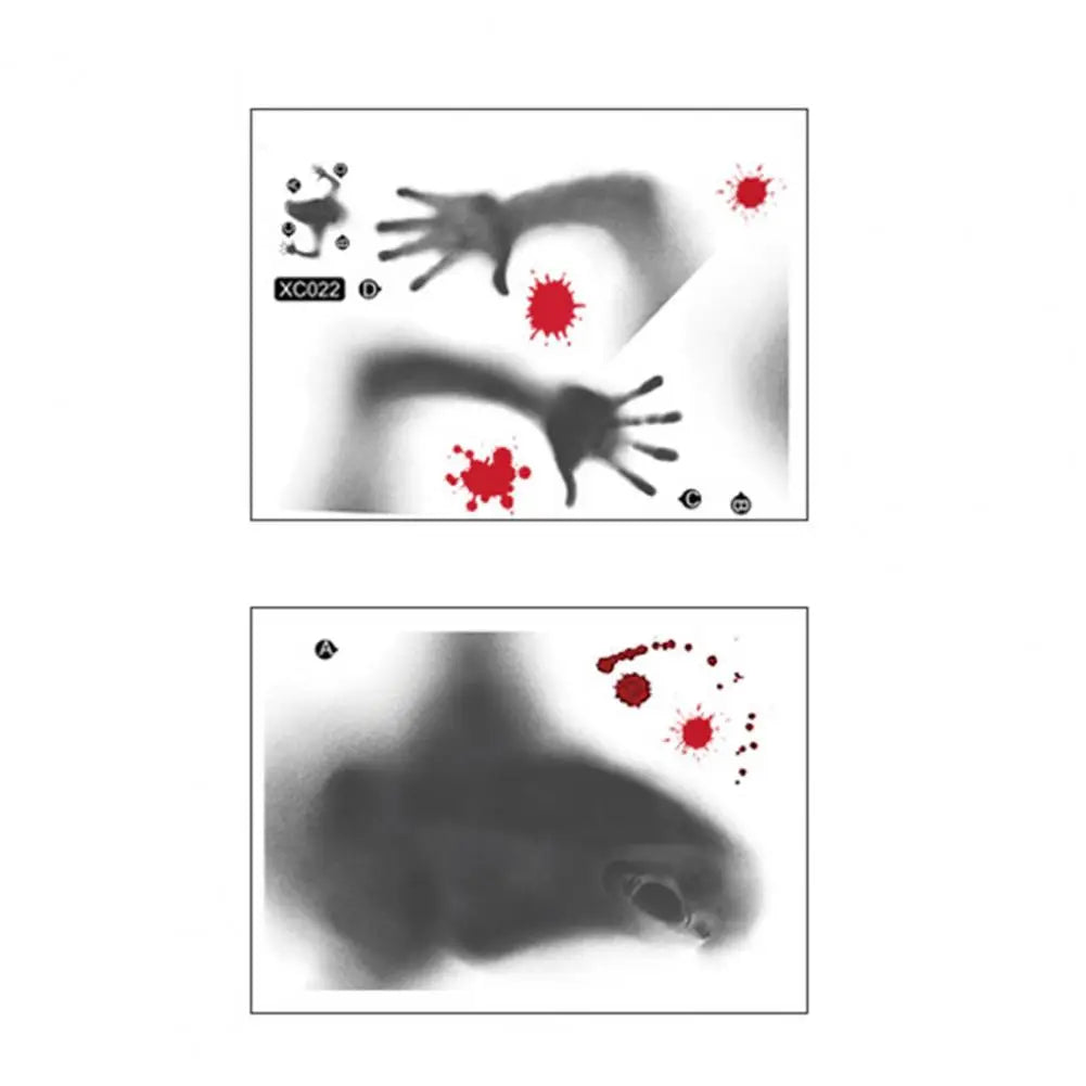 Halloween Sticker Ghost Shadow Blood Handprint Window Glass Sticker Traceless Scary Red Blood Print Window Wall Decal Decoration