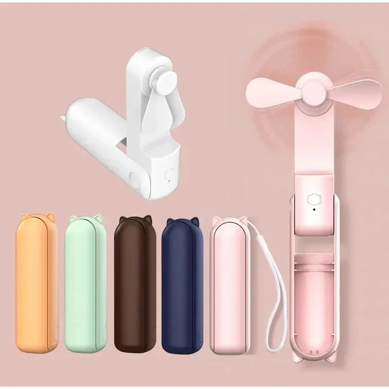 2000mAh Power Bank 3 Gears Portable Fan Super Mini Handheld Fan USB Rechargeable Fan Foldable Hand Held Small Pocket Fan