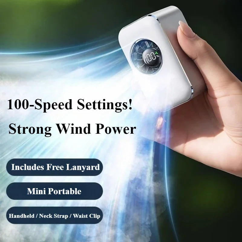 Eary Portable Clip On Fan Mini Handheld Fan with Lanyard 100 Speeds Wind 2000mAh Rechargeable 3-in-1 Hand/Desk/Neck Cooling Fans
