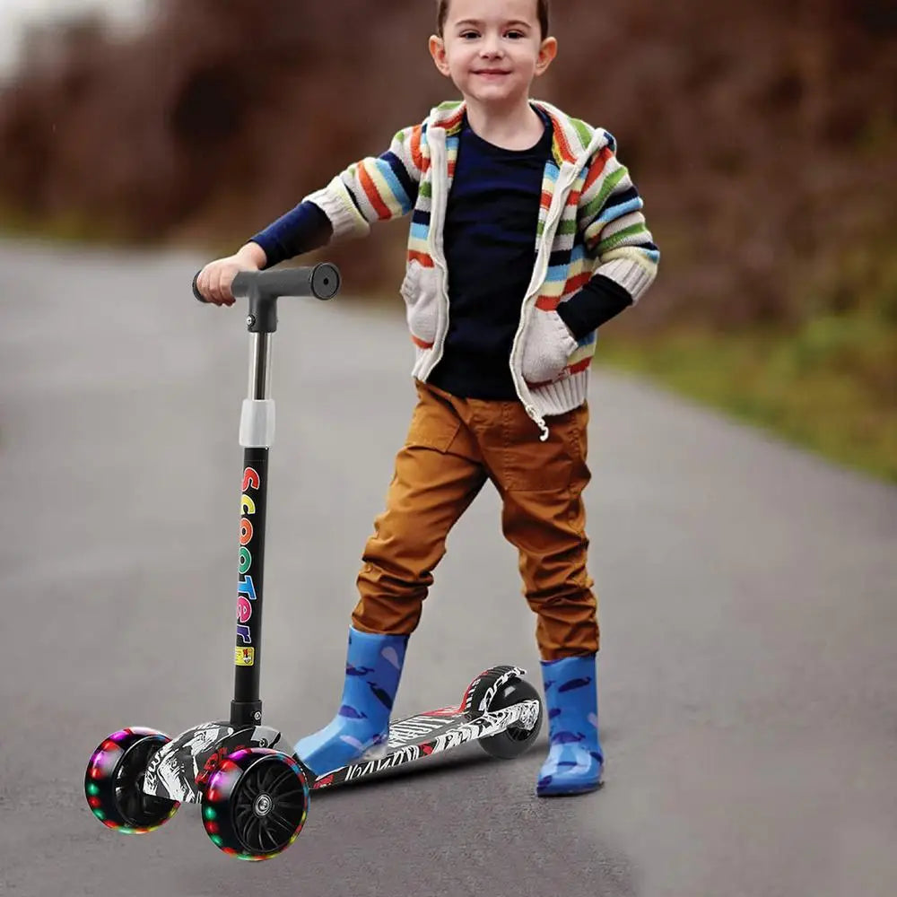 Child Scooter Folding Kick Scooter Adjustable Height Skateboard For Kids With LED Light Kateboard Outdoor Kids Foot Scooter