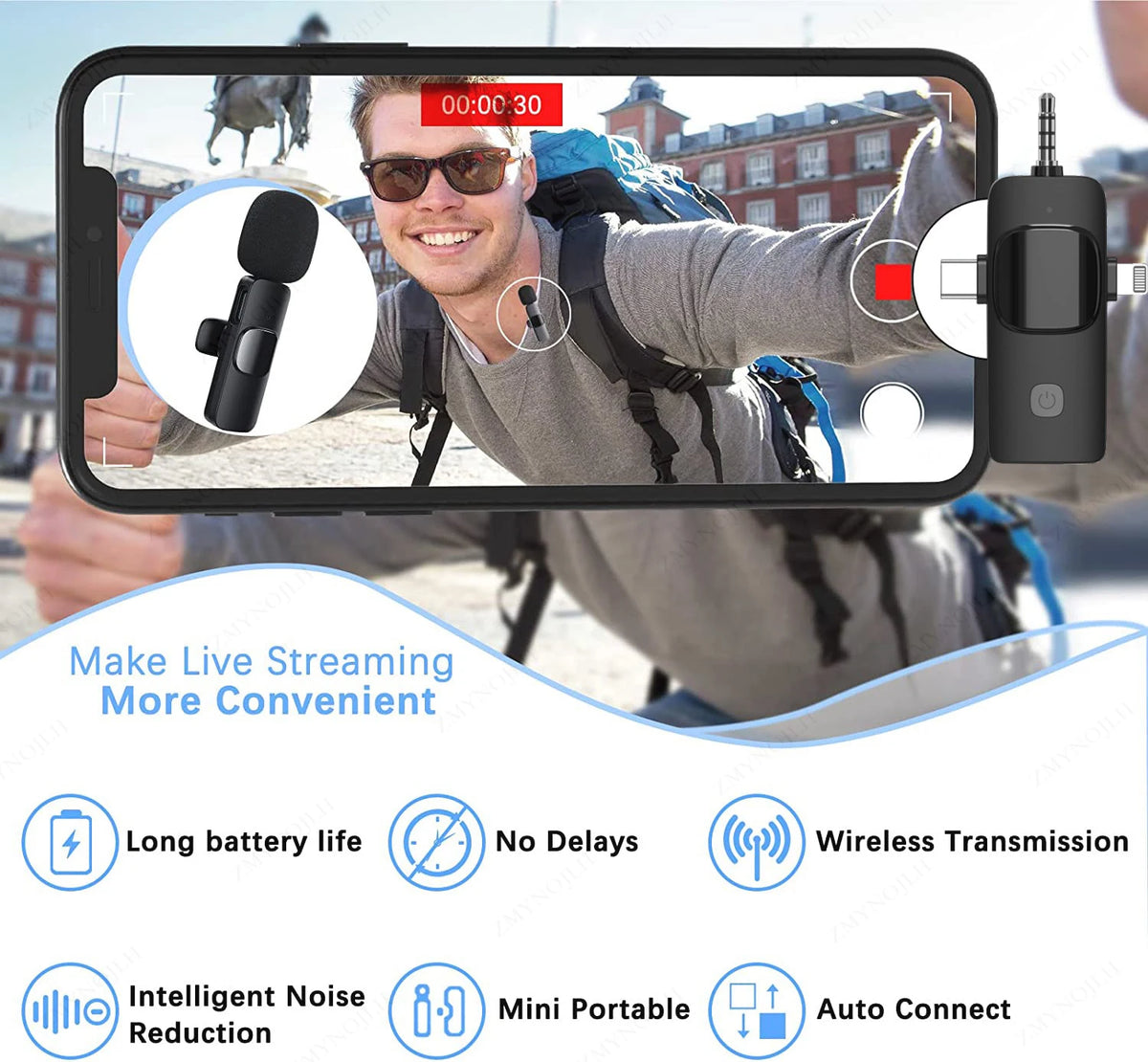 4 in 1 Wireless Lavalier Microphone 3.5Mm Intelligent Noise-Reducing Mic for Iphone Android SLR Camera Loudspeaker Speake Radio-ADS1502