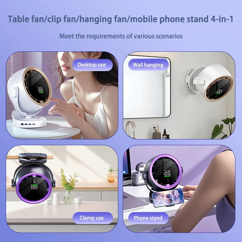 Xiaomi Digital Display Fan Desktop Remote Control 720°Rotation Type-C Rechargeable Electric Fans Portable Wall Hanging With Clip