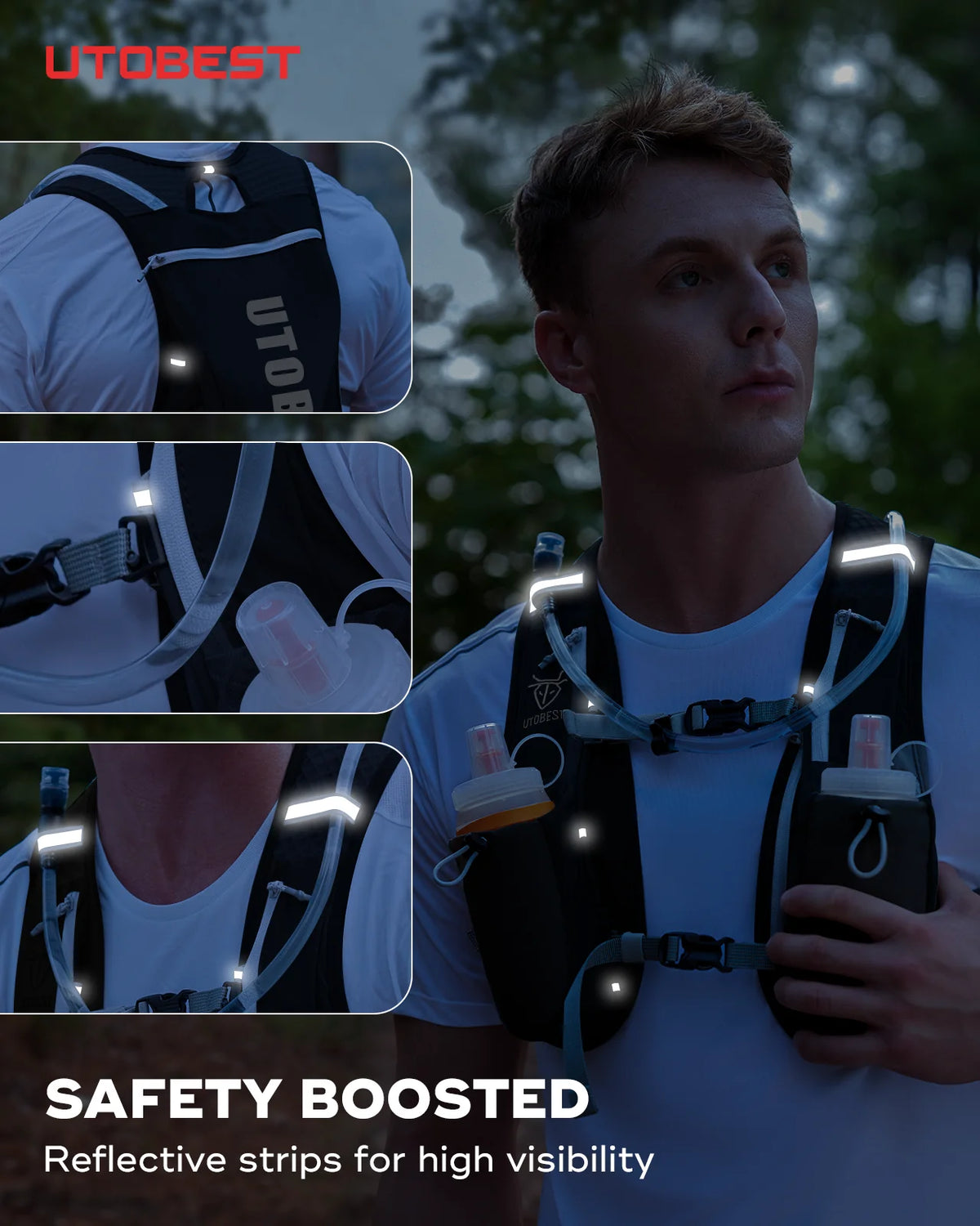 UTOBEST Running Hydration Vest 5L Lightweight Hydration Backpack with 2pcs 350ml Water Bottles for Bicycle Marathon Hiking