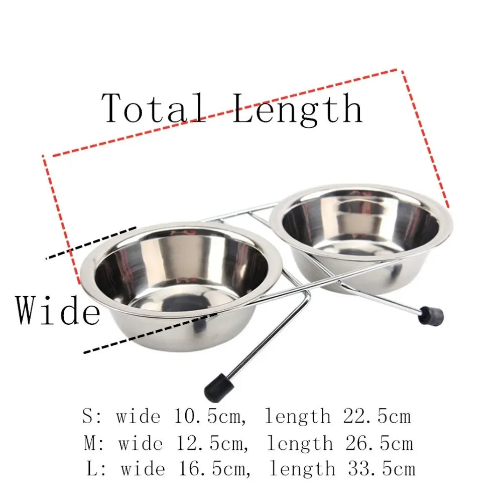 Double Stainless Steel Pet Bowls with Iron Stand - Anti-Slip Puppy Feeder