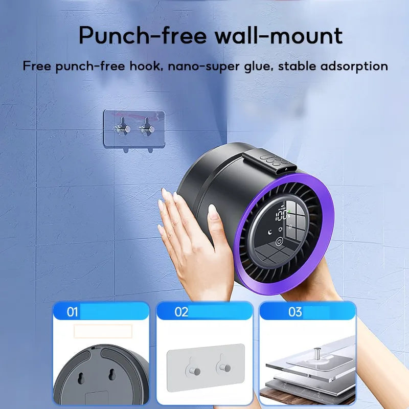 Eary Wall-mounted Fan Punch-free Foldable Fast Charging Desktop Fan With Night Light Magnetic Remote Control Air Conditioner Fan