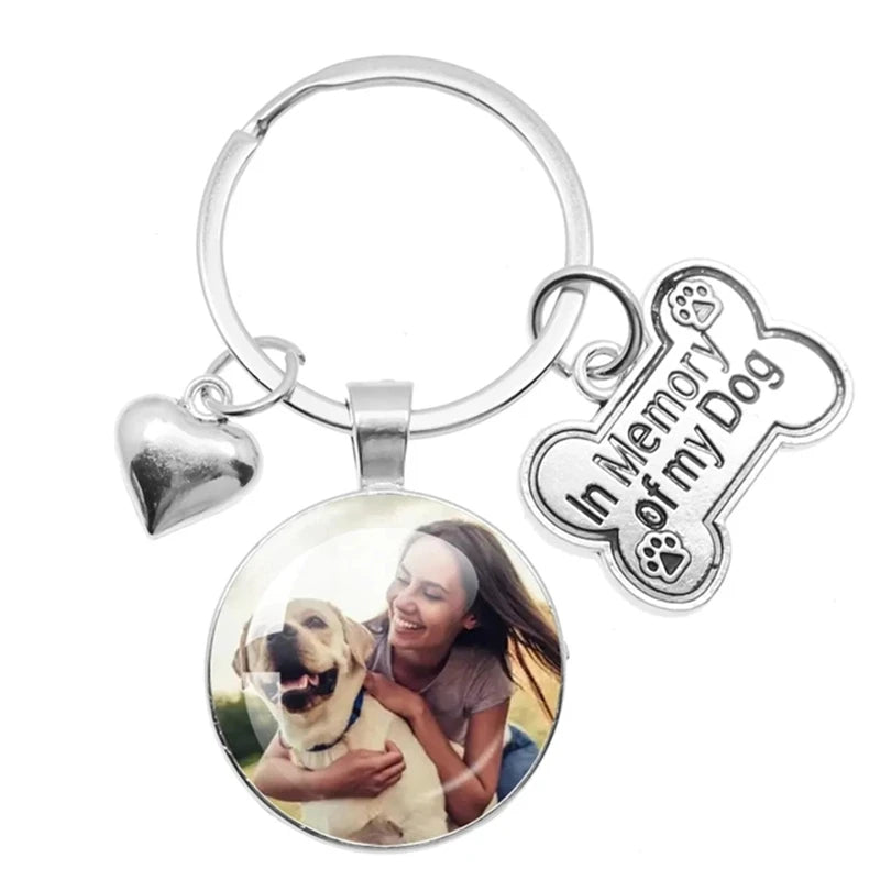 Custom Pet Photo Key Ring In Memory Of My Dog Mini Heart Claw Pendant Glass Keychain Car Key Man Women Favorite Souvenir Jewelry