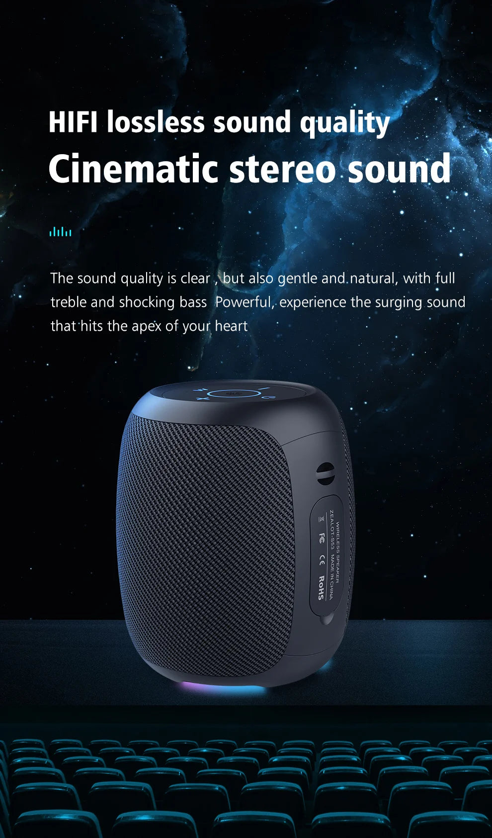 ZEALOT-S53 Portable Bluetooth Speaker 10 hours 10w super loud sound bluetooth speaker IPX6 waterproof for phone TF card USB